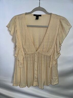 Forever 21 | Cream Babydoll Ruffle Sleeve Blouse | S